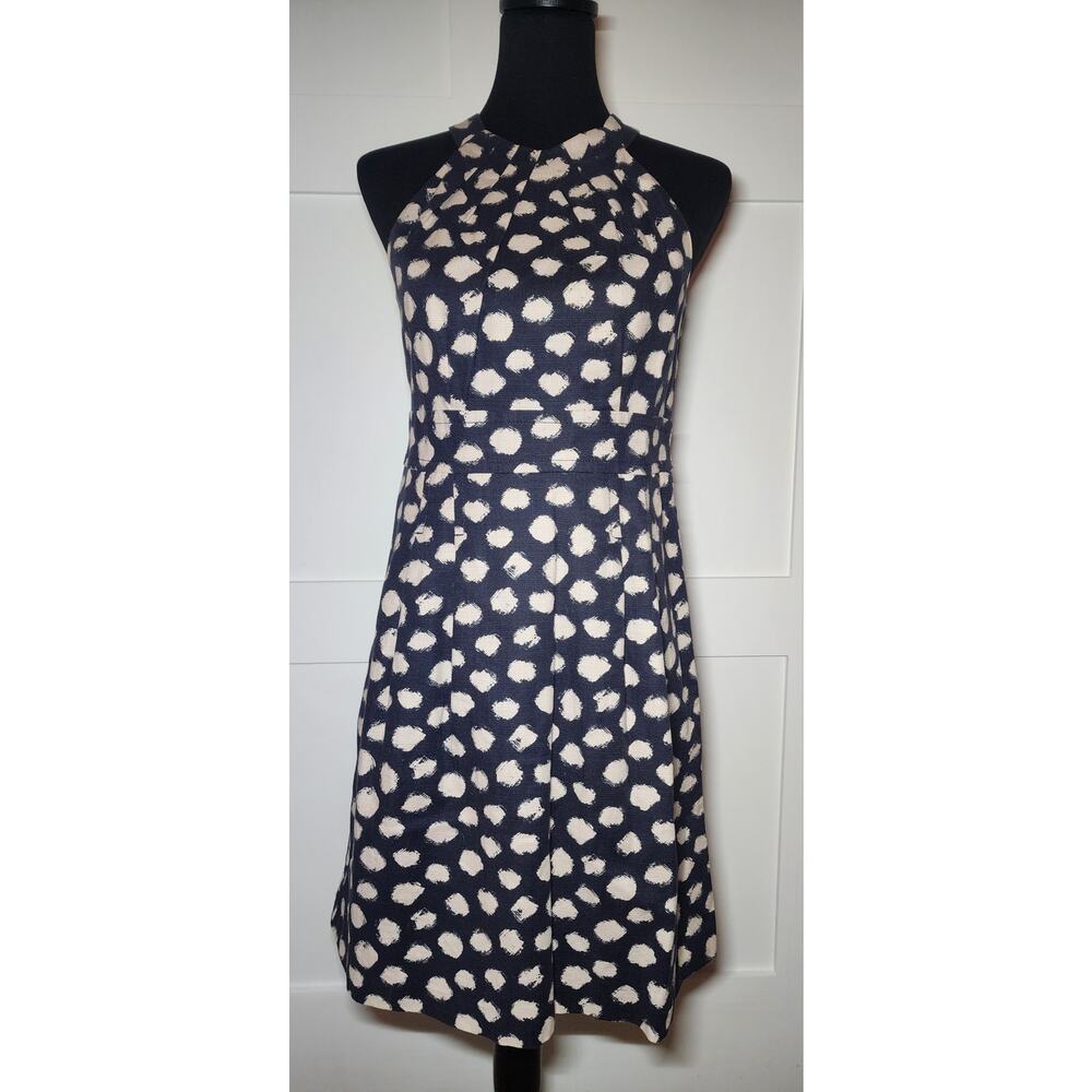 Ann Taylor Loft Petites Navy Blue Polka Dot Dress Womens Size 6 Petite